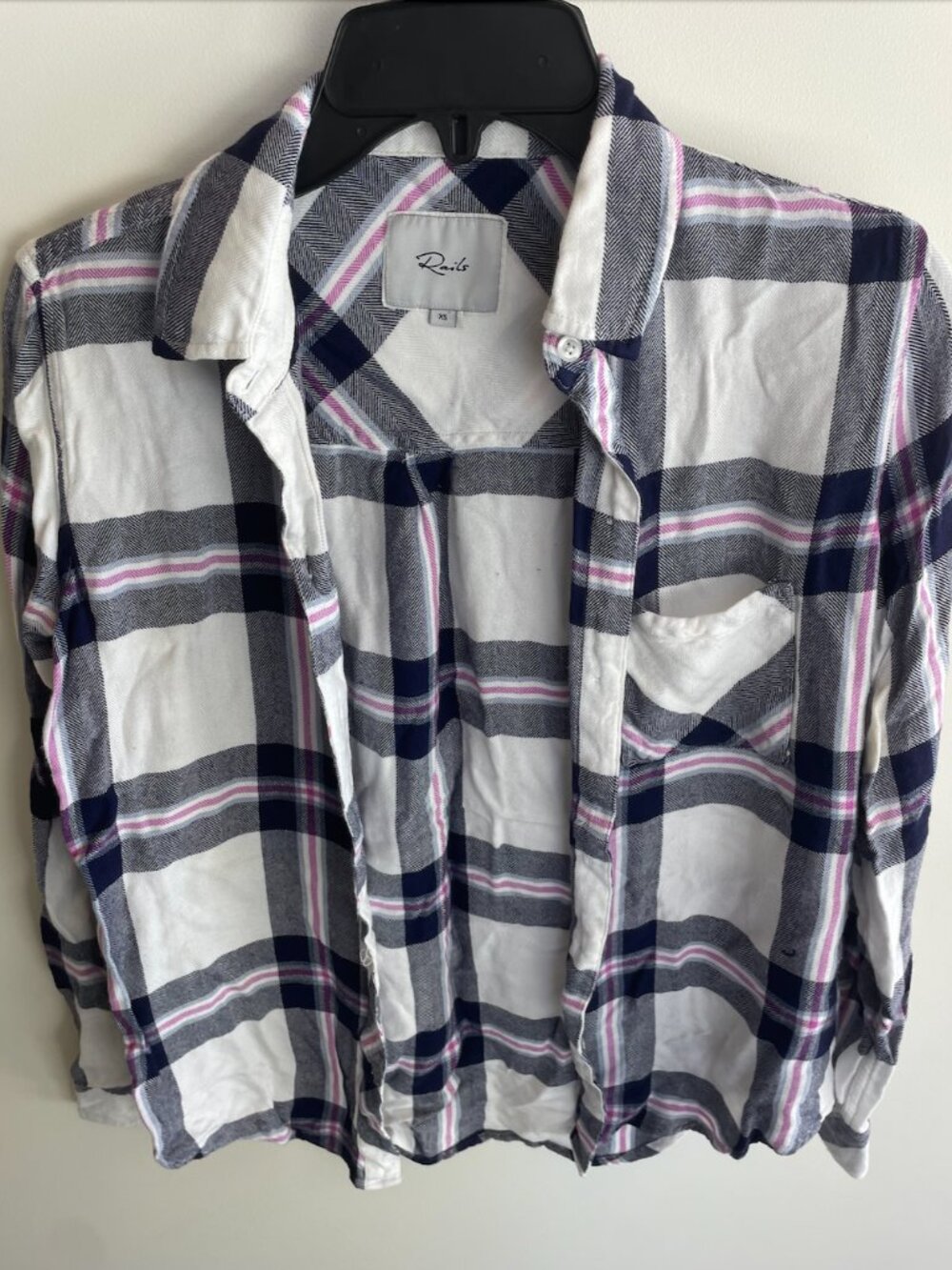 Rails White Navy Pink Plaid Button Down Shirt Size XS
